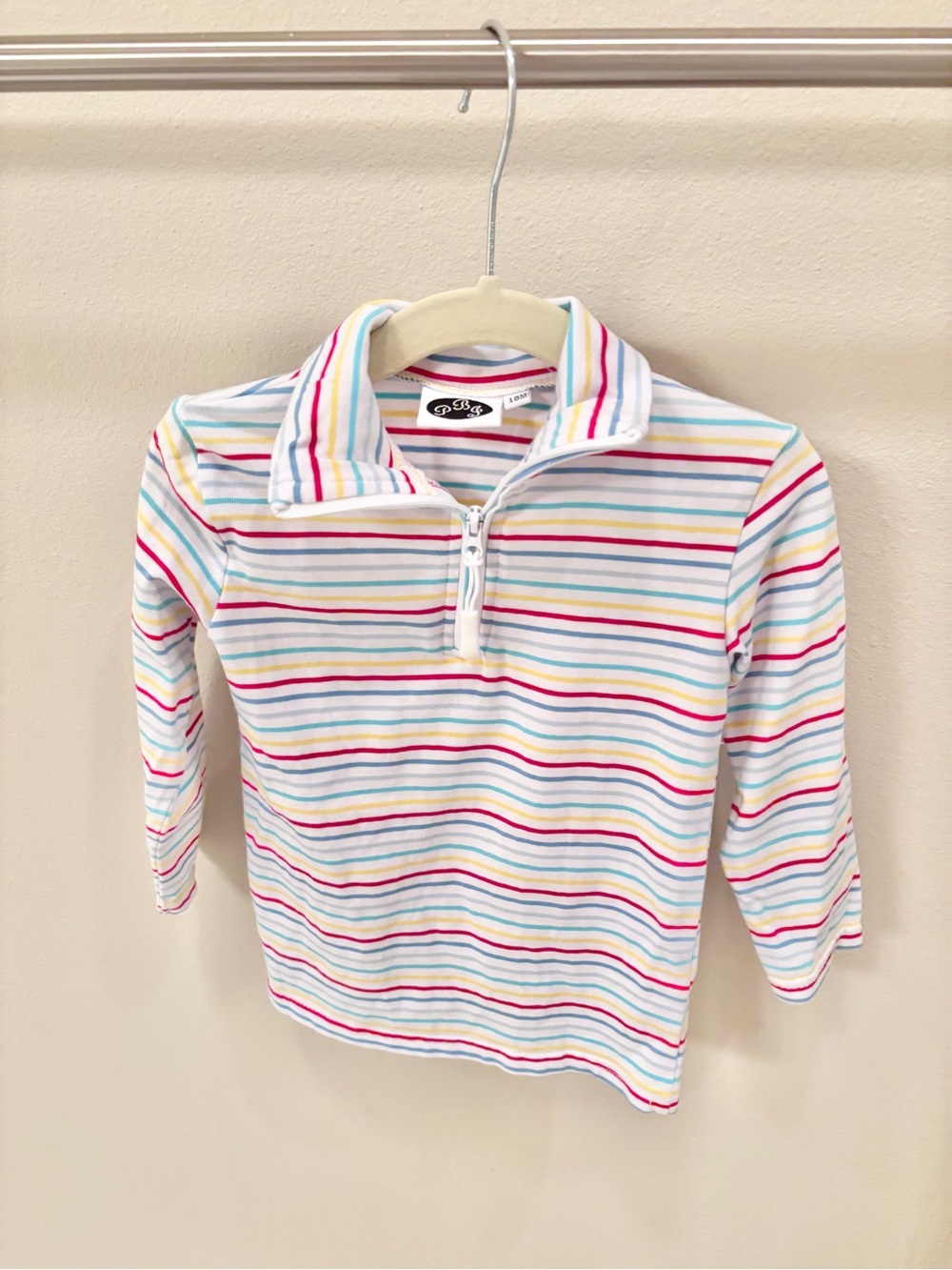 PBJ Kids' Long Sleeve Zip Mockneck Top - White with Stripes